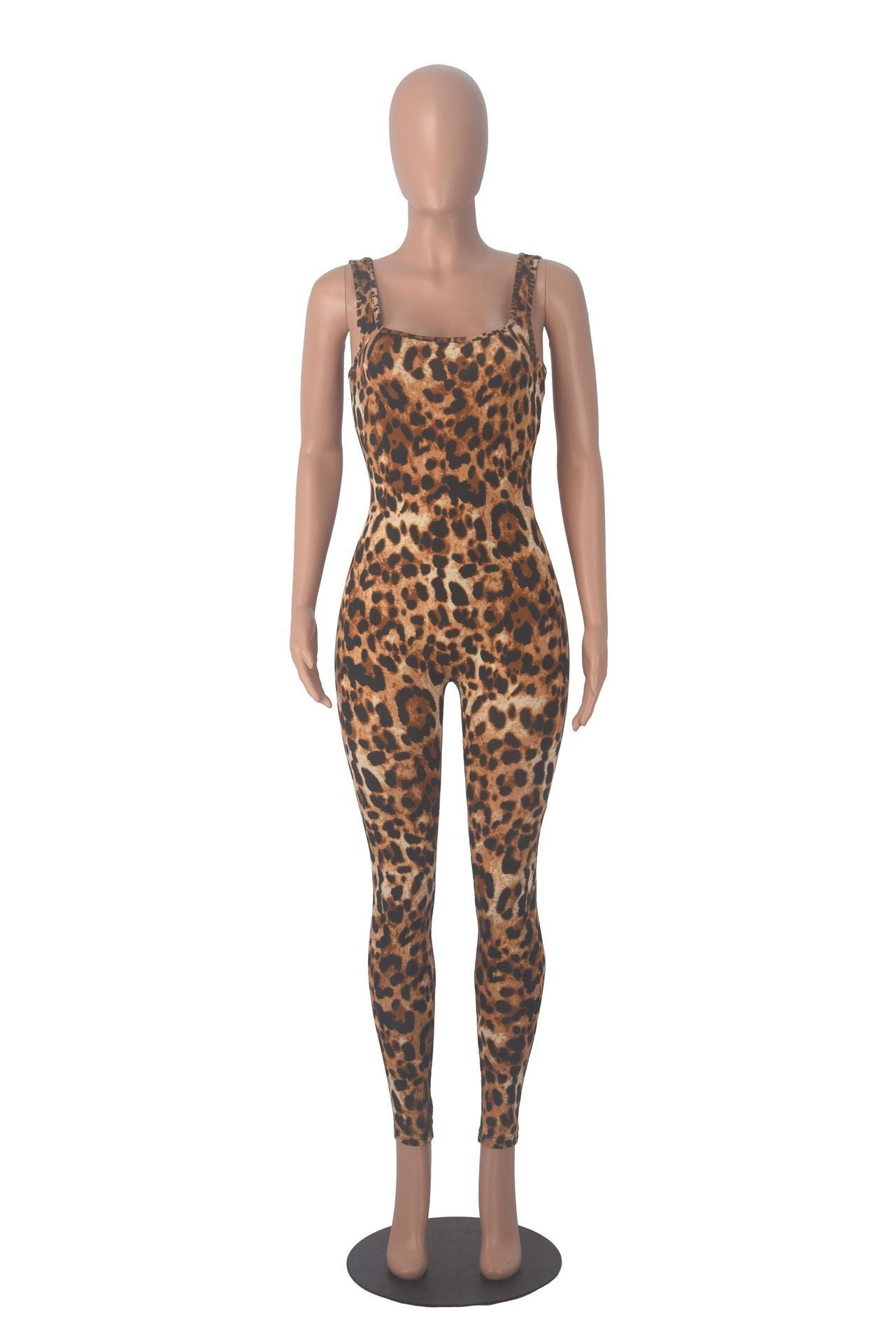 Leopard Print Sleeveless Square Neck Low Back Jumpsuit for Women 3