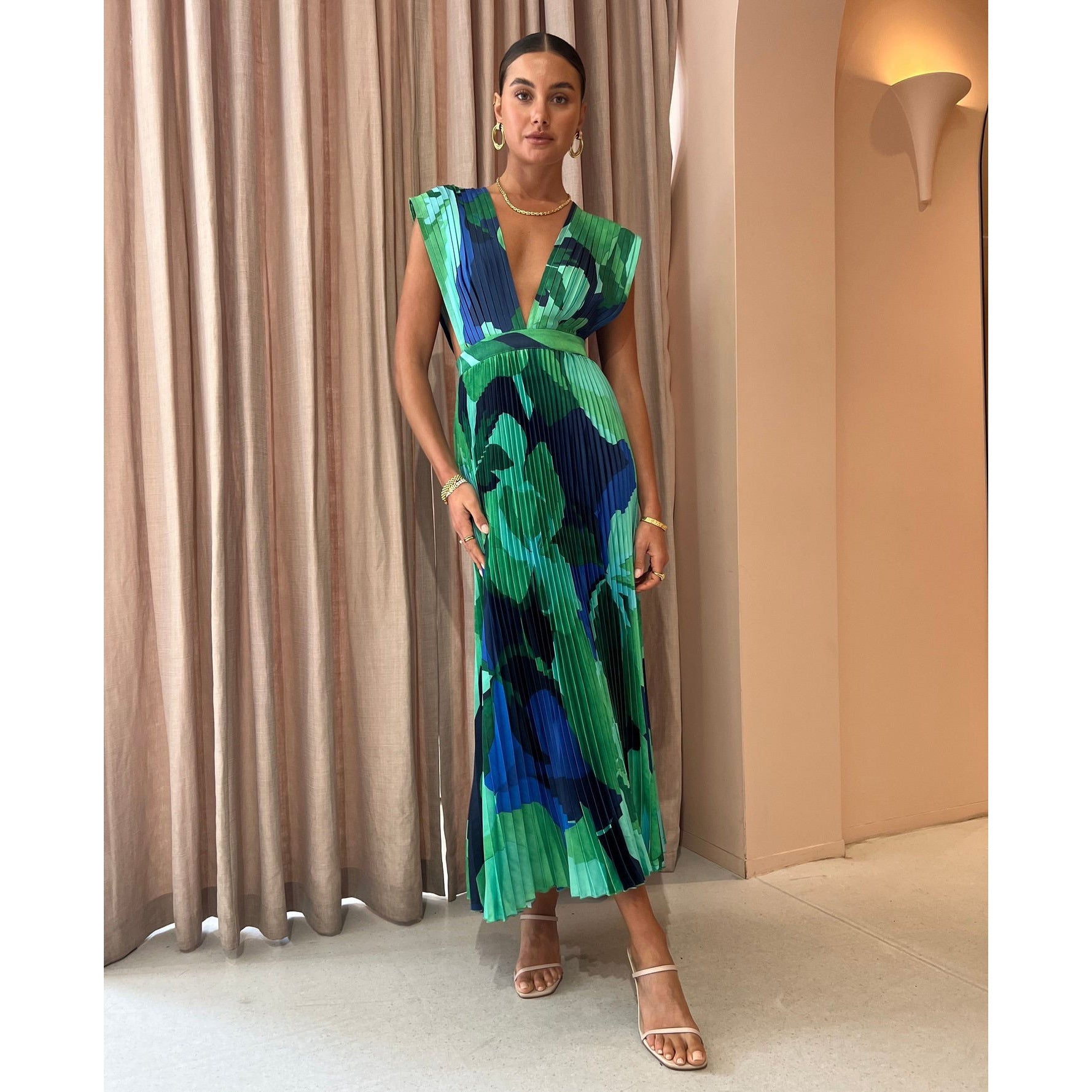 Women Casual Holidays Pleated Sleeveless Printed Dress 4