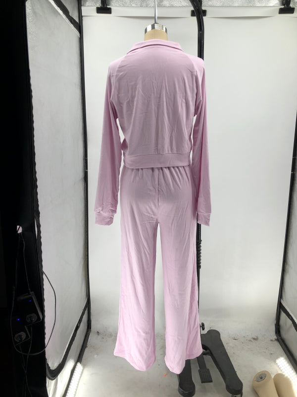 Women Fall/Winter Solid V-Neck Long Sleeve Casual Top and Pants Two-Piece Set 19