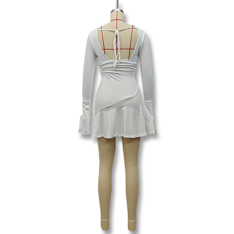 Women autumn deep v long sleeve sexy lace Backless Bodycon dress 11