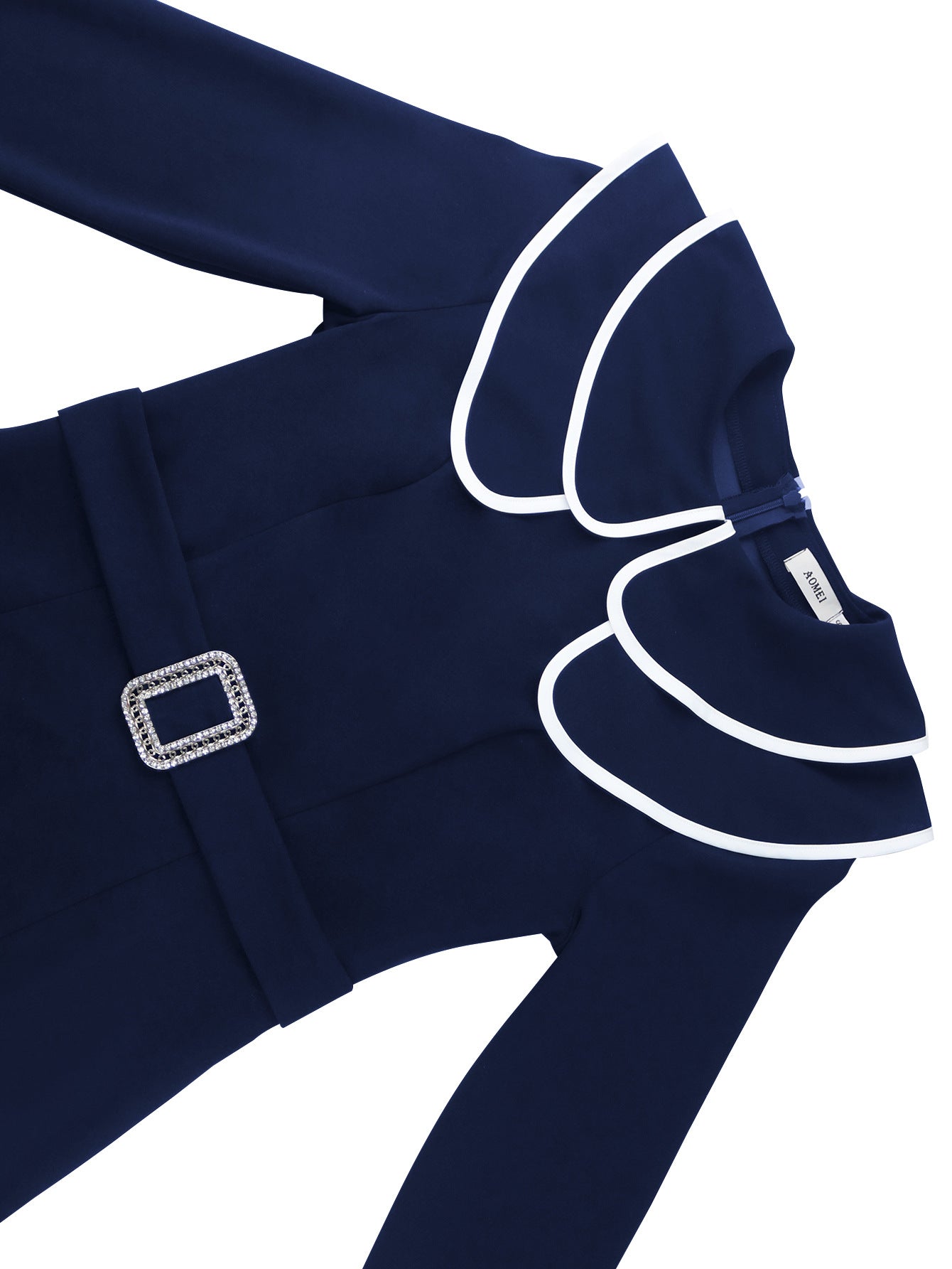 Plus Size Ruffle Contrast Color Slim Waist Diamond Buckle Belt Professional Fashion Bodycon Dress 10