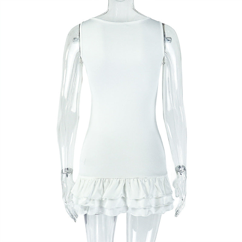 Women Sleeveless Round Neck Solid Career Pleated Mini Dress 10