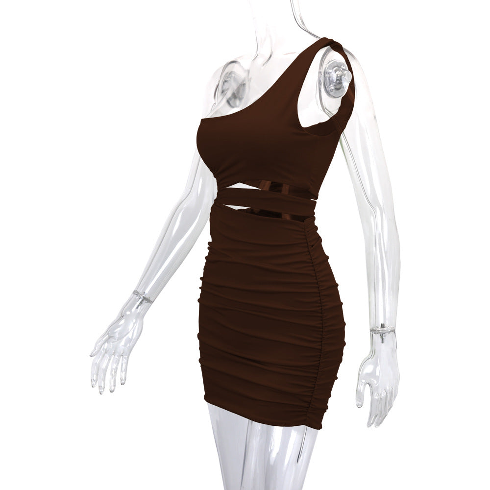 Women One Shoulder Short Skirt Hollow Bodycon Dress 27