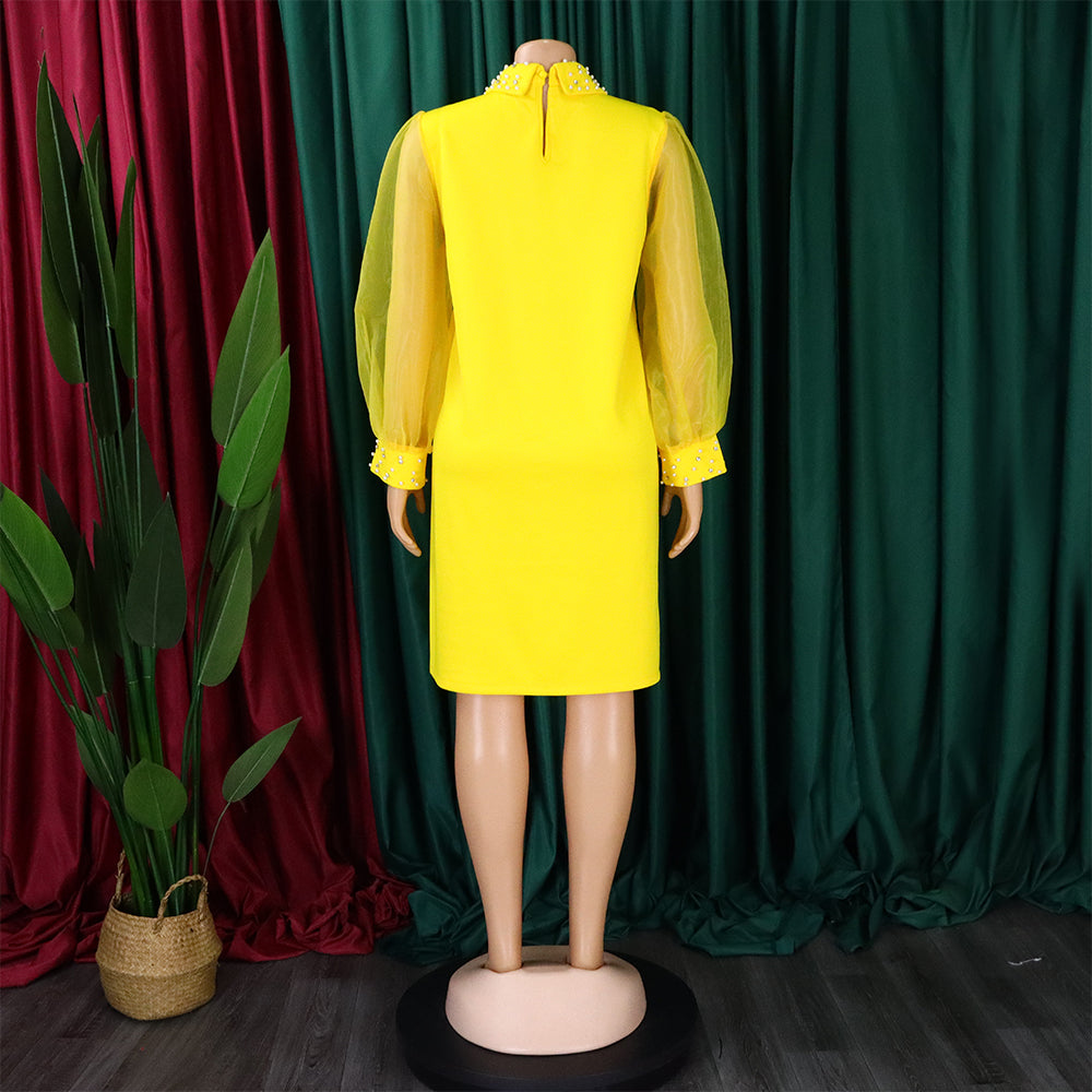 Plus Size African Women Mesh Sleeve Beaded Dress 14