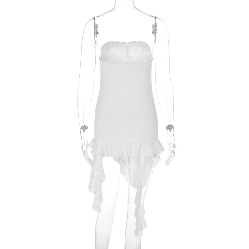 Women Summer Strapless Off-Shoulder Ruffle Edge Dress 6