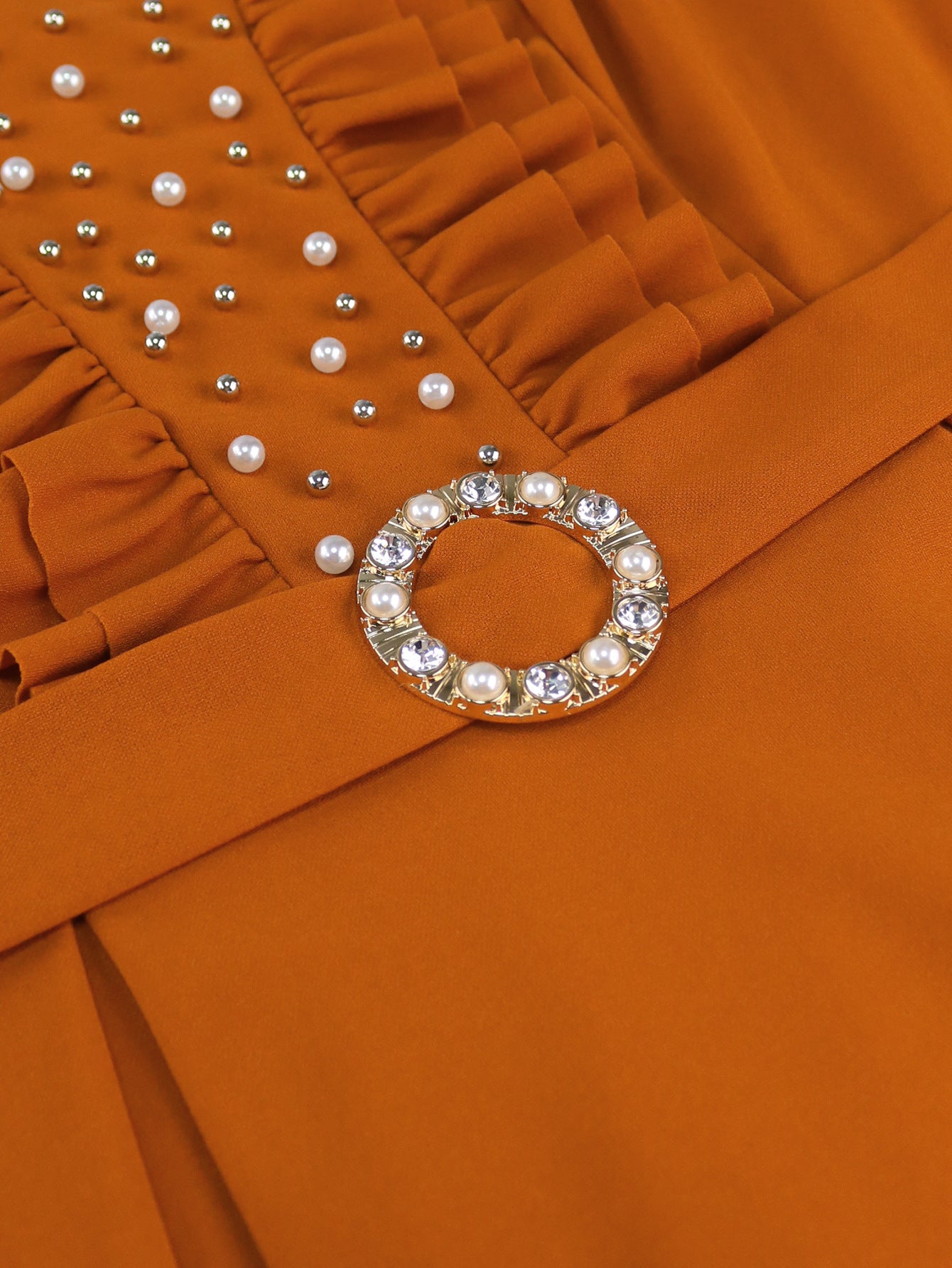 Plus Size Women V-neck lantern sleeve Ruffle Edge party beaded dress 7