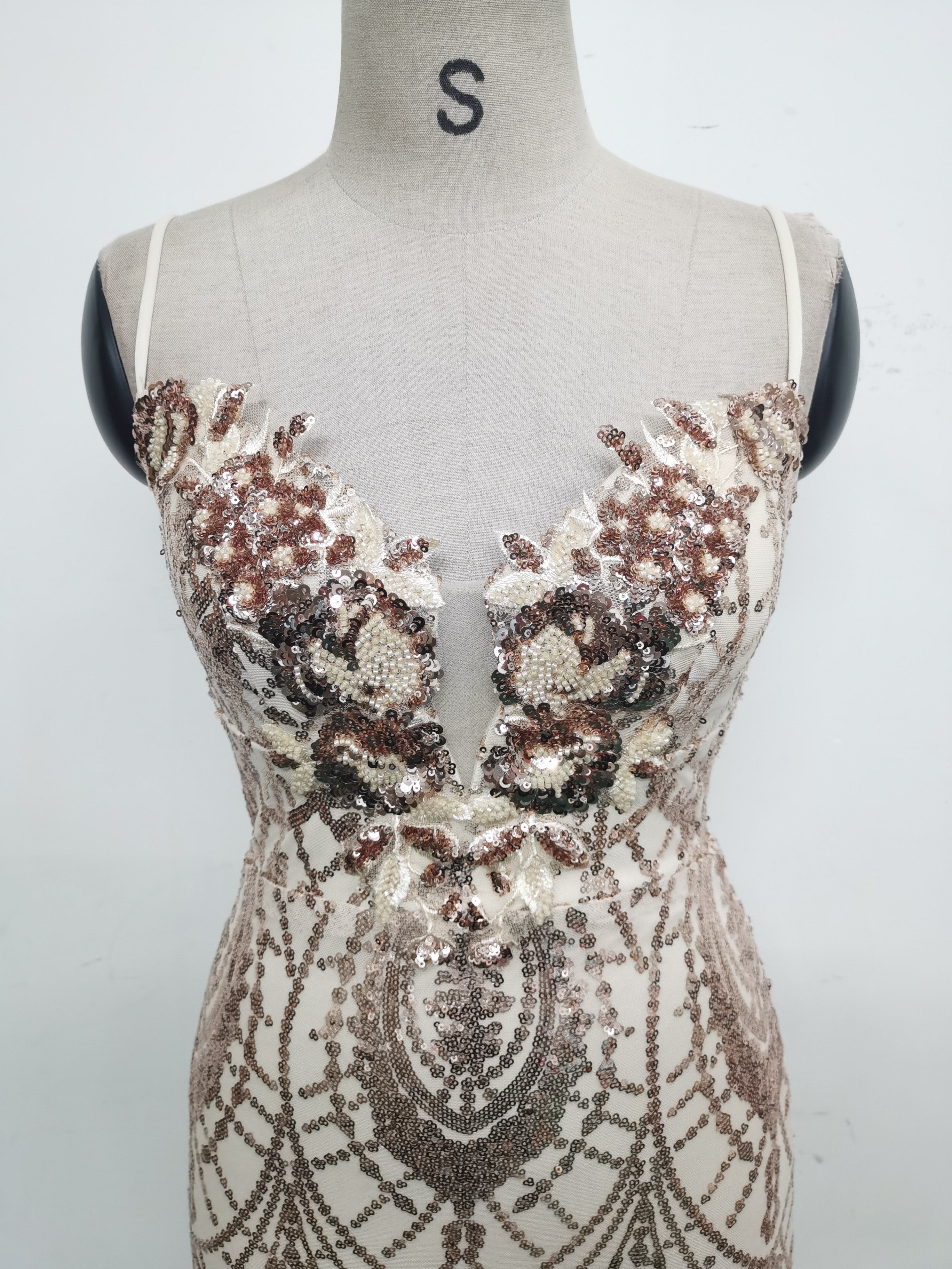 Women Beaded Tube Fishbone Lace-Up Sequin Formal Party Evening Dress 35