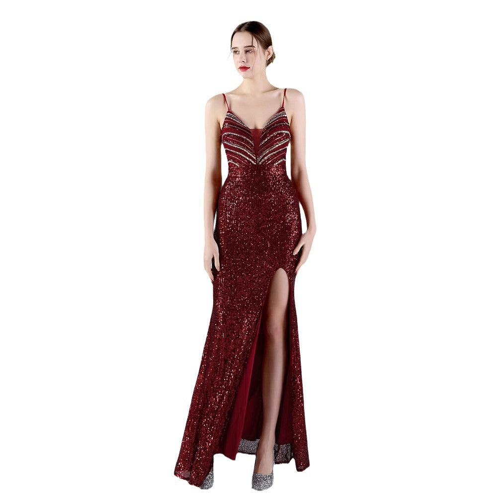 Flower Beaded Party Dress Sexy Slim Fit Fishtail Evening Gown for Bride 12