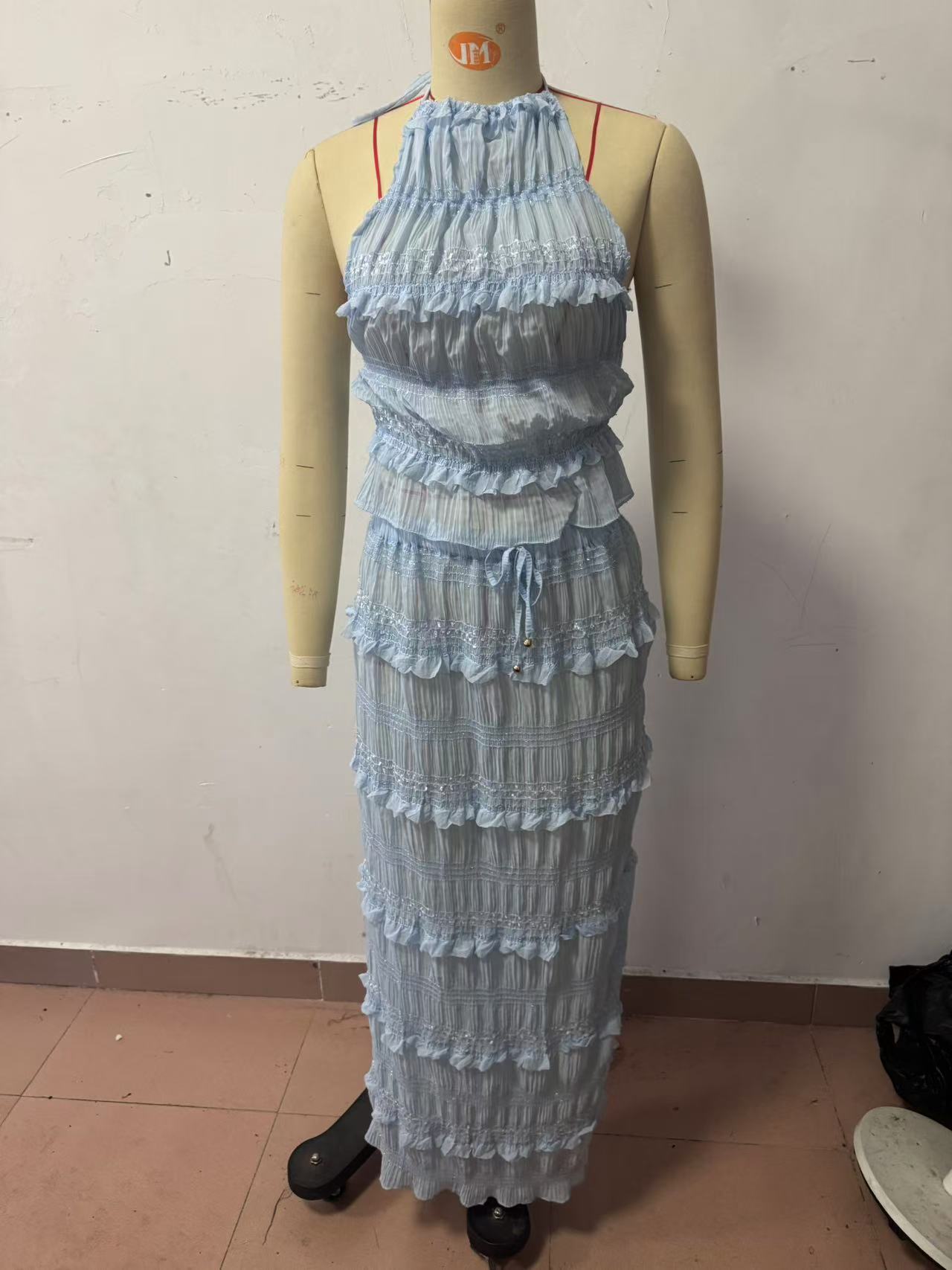 Women Spring Summer Sleeveless Chiffon Top and Skirt Two-piece Set 6