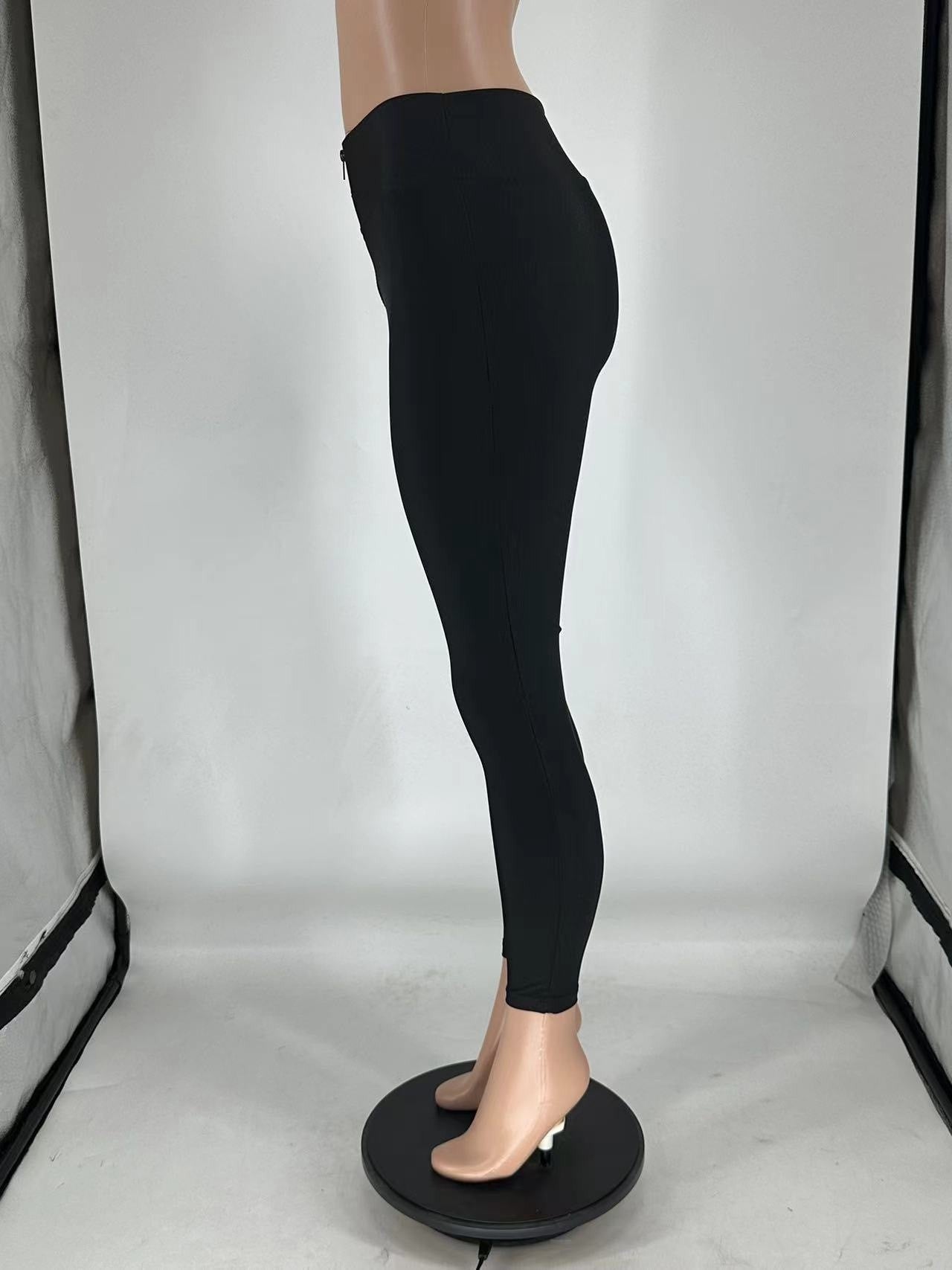 Women Summer Solid Stretchy Zipper Pants 15