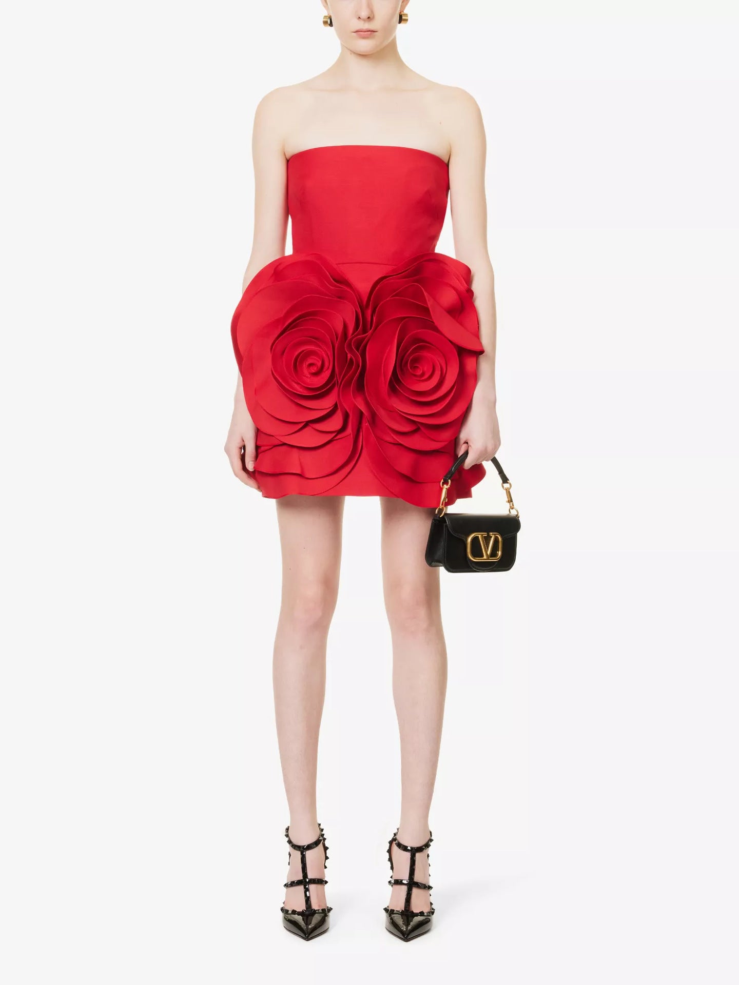 Red Strapless Flower Tight Fitting Formal Party Dress