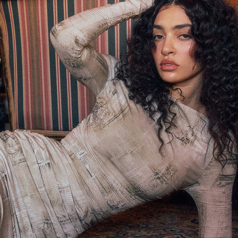 Women Fashion Gathered Printed Dress 4