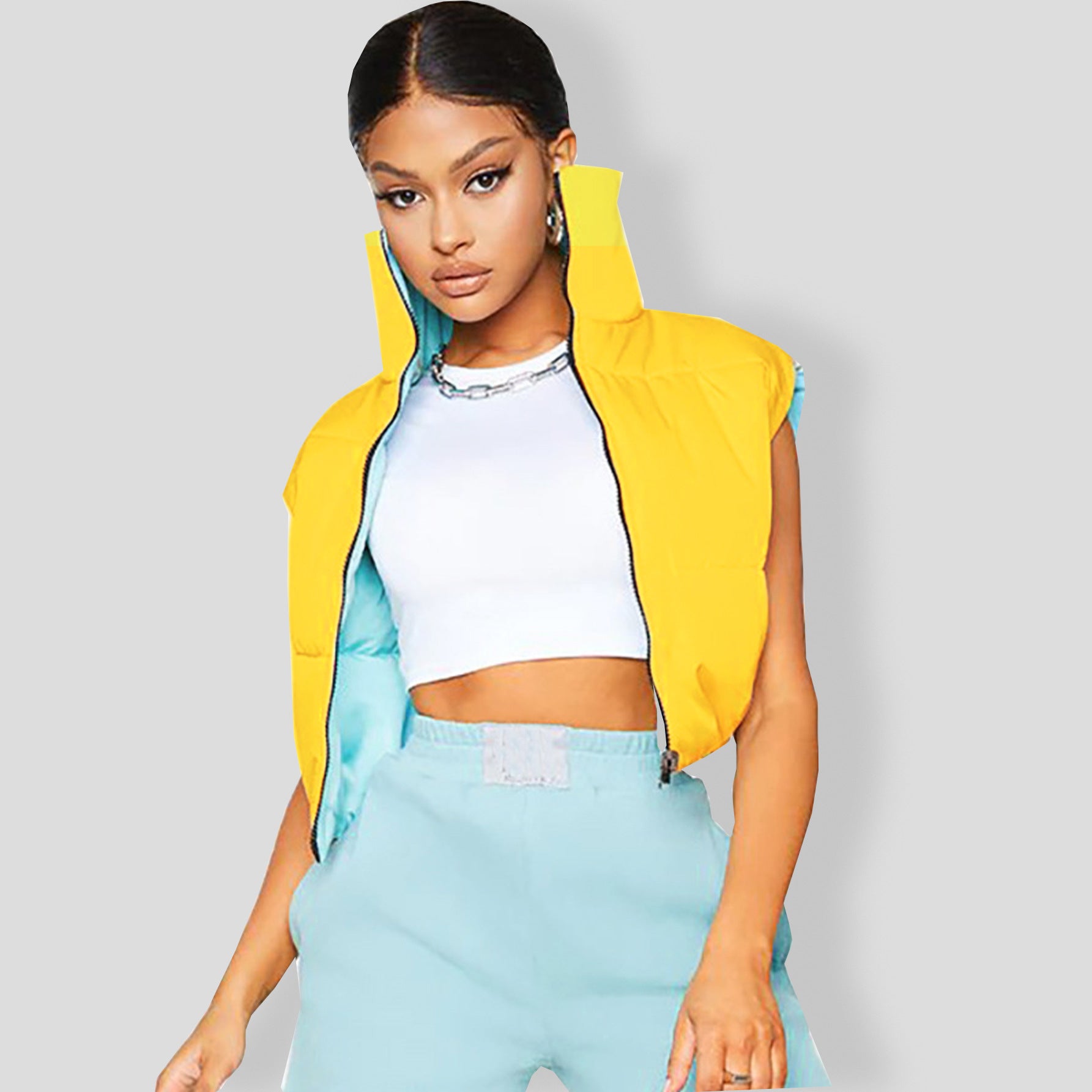 Women's Autumn And Winter Contrast Color Reversible Sleeveless Vest Casual Cotton Pad Jacket 6