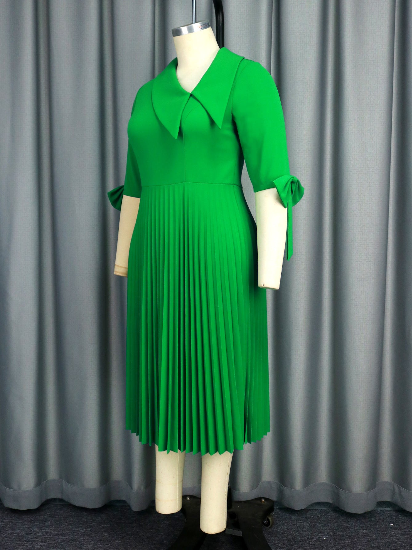 Elegant Asymmetric neck bow tie Loose pleated Formal Party dress 4