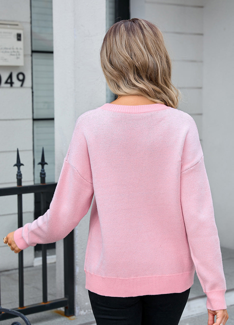 Autumn Winter Sweater Women's Bow Color Matching Knitting Pullover Shirt 19