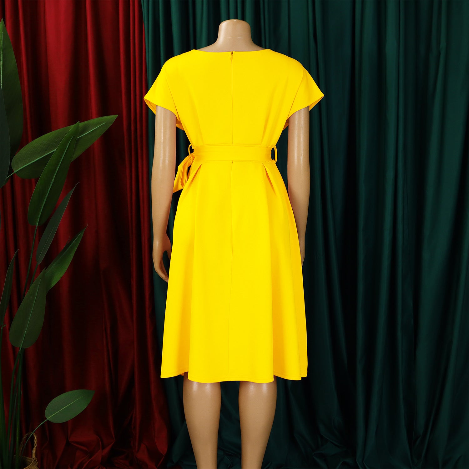 Women's Summer Fashion V-neck Belt Elegant Plus Size African Dress 20