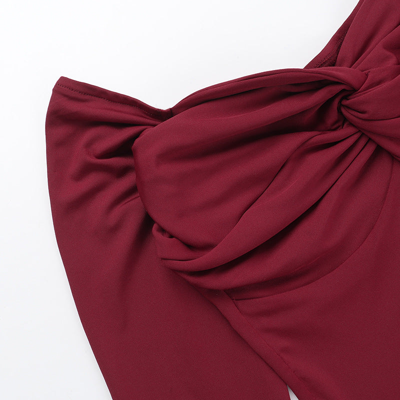 Spring Sexy Off Shoulder Low Back Long Sleeve Short Dress 10