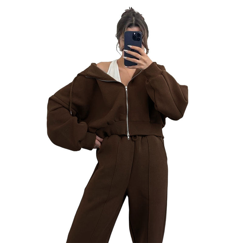 Women Autumn and Winter Solid Hoodies and Casual Hoodies Two-piece Set 14