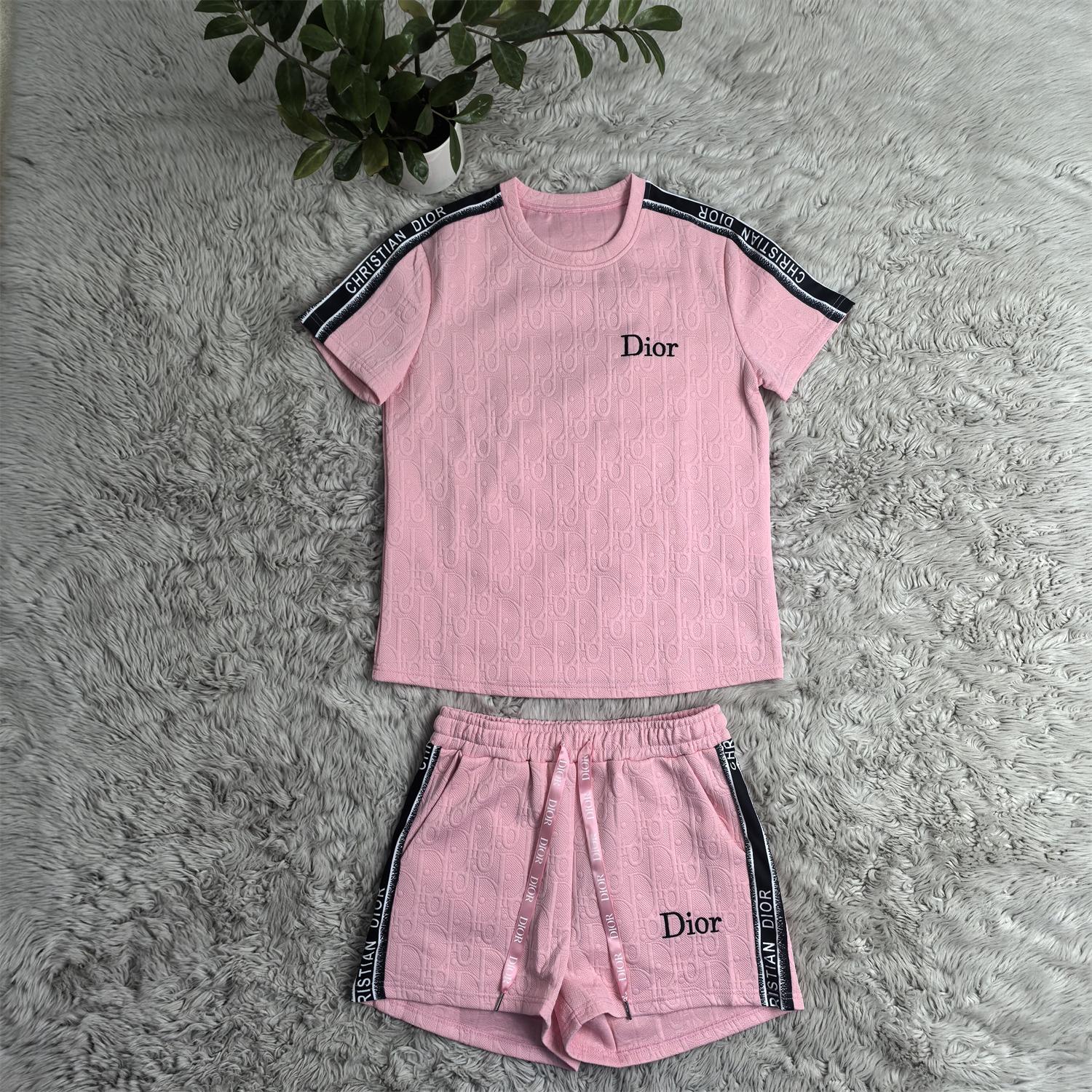 Fashionable Women's Embroidered Jacquard Short Sleeve Two Piece Shorts Set 7