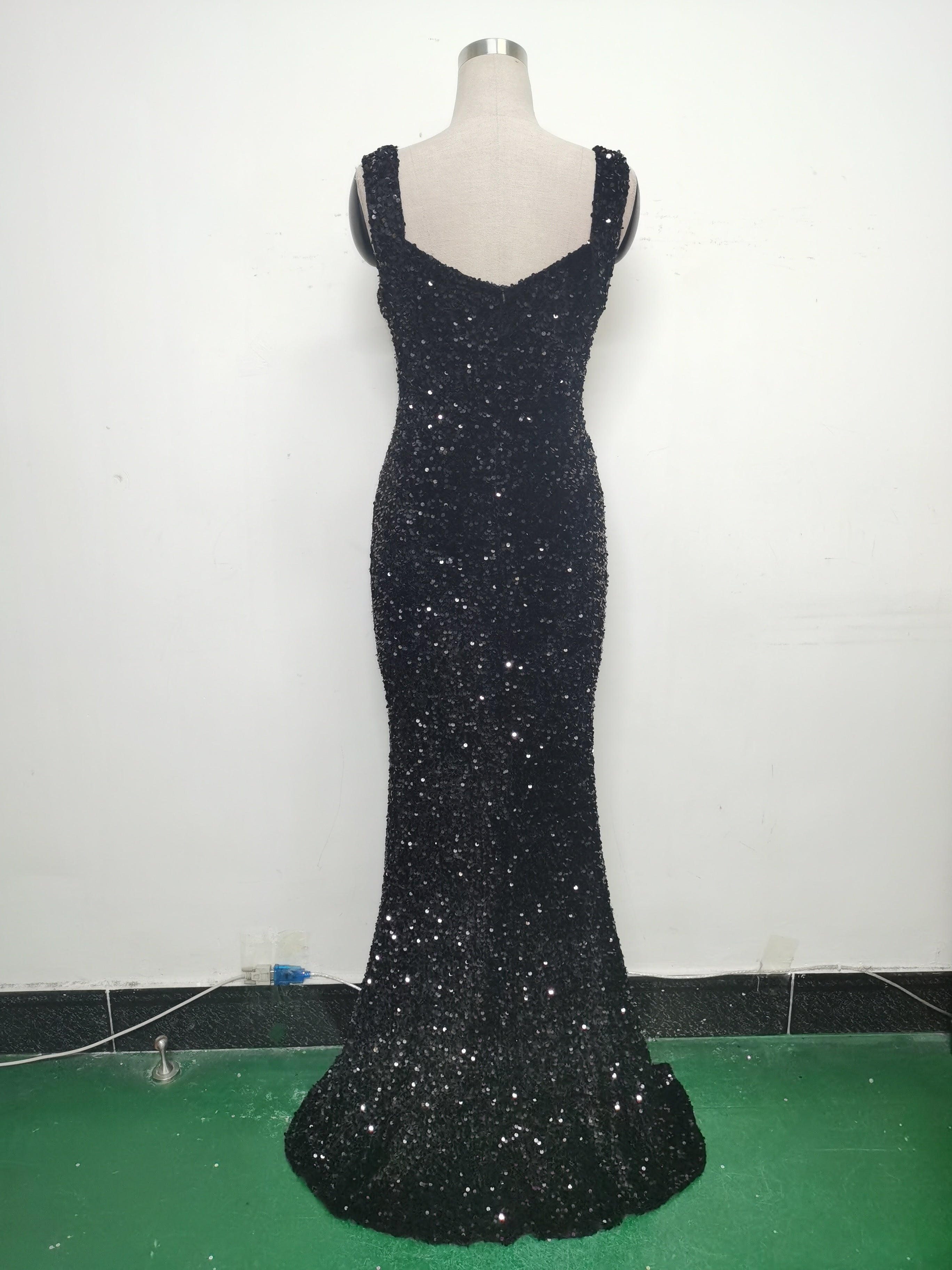 Luxury strap sequined long evening gown 32