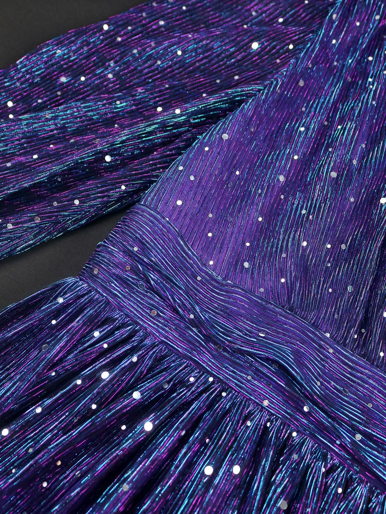 Sexy V-Neck Sequin Long-Sleeve Dress Purple Elegant Formal A-Line Gown 9