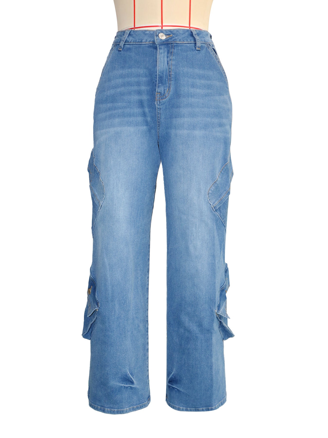 Fashion Light Blue Multi-Pocket Loose Denim Pants 9