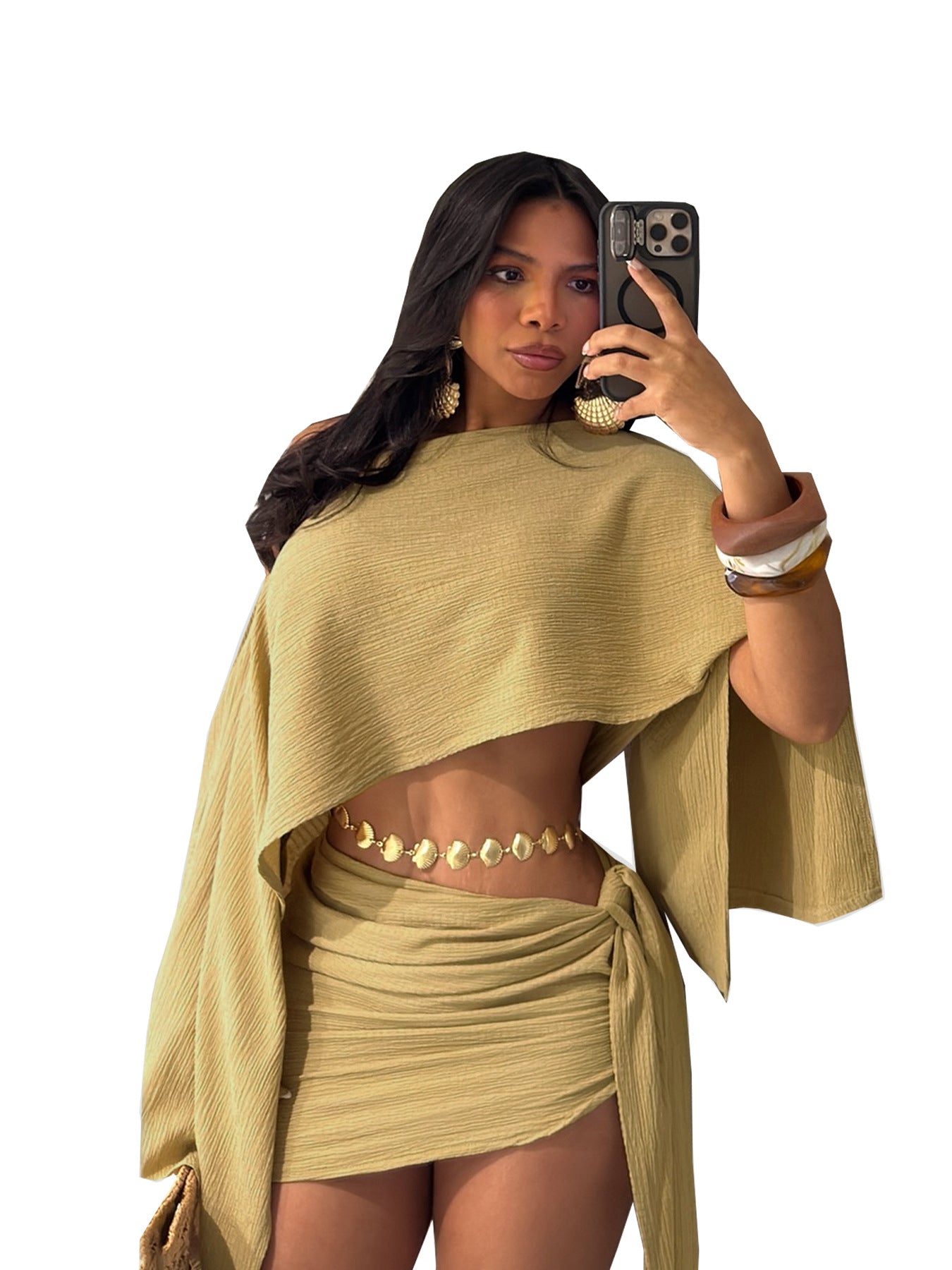 Women's Summer Beach Holidays Slash Shoulder Top Lace-Up Bodycon Short Skirt Set 12