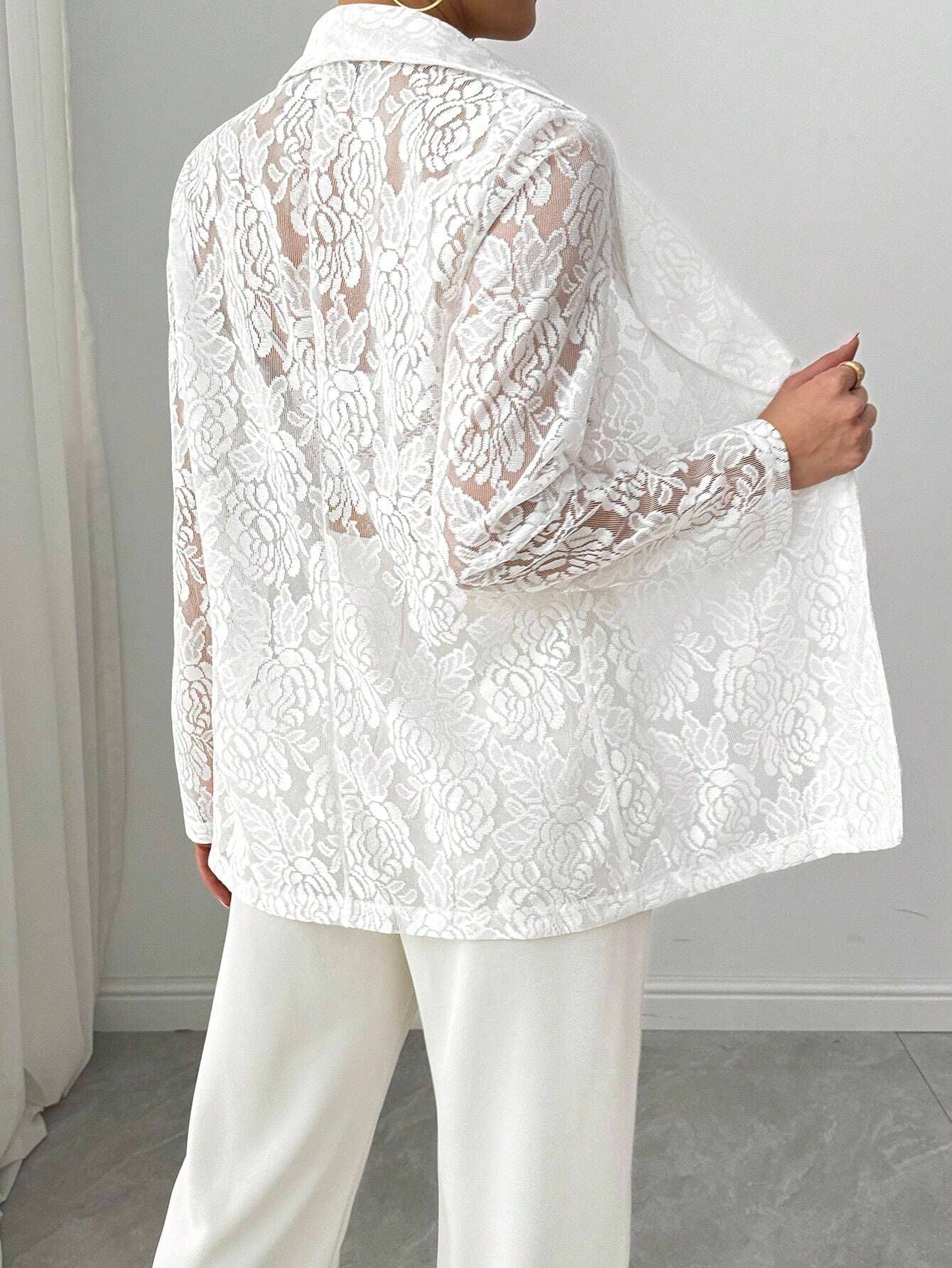 Spring/Summer Women's Fashion Lace Embroidery White Casual Blazer Jacket