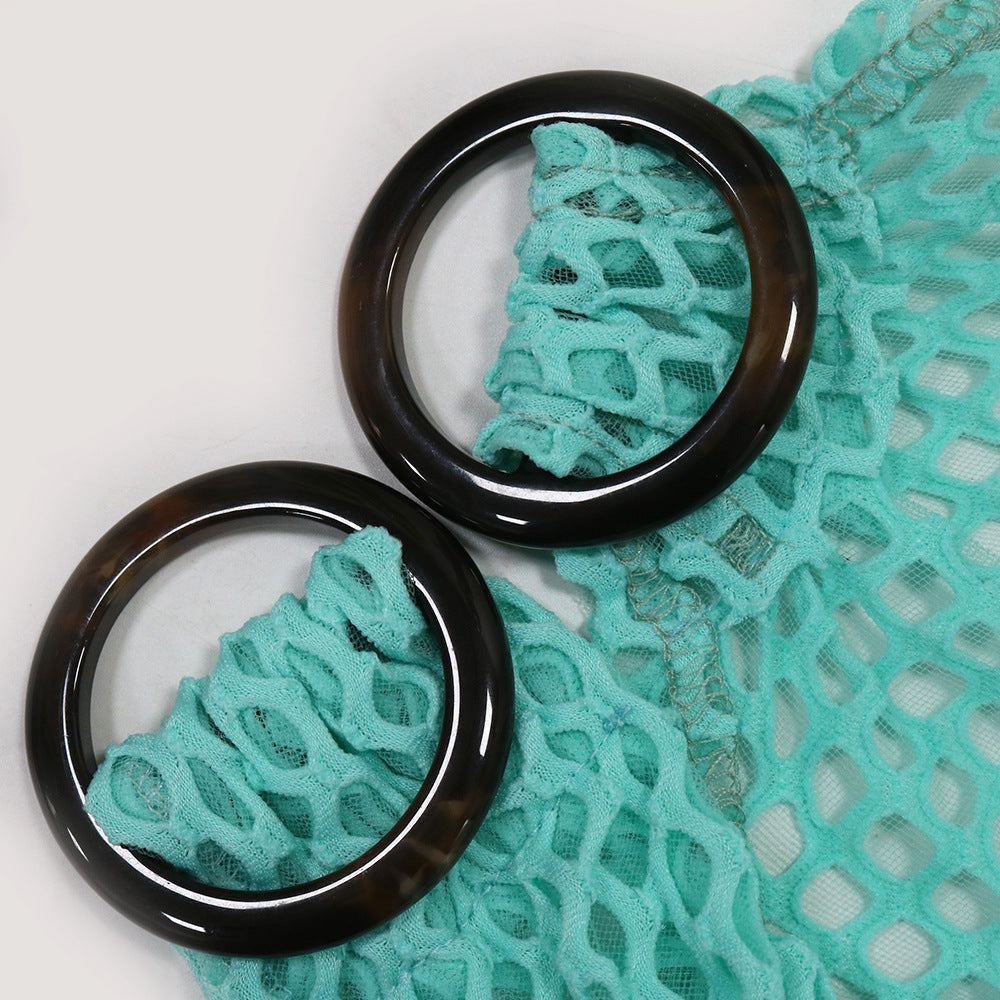 Sexy Halter Neck Mesh Slim High Slit Fashion Solid Color Long Dress 22