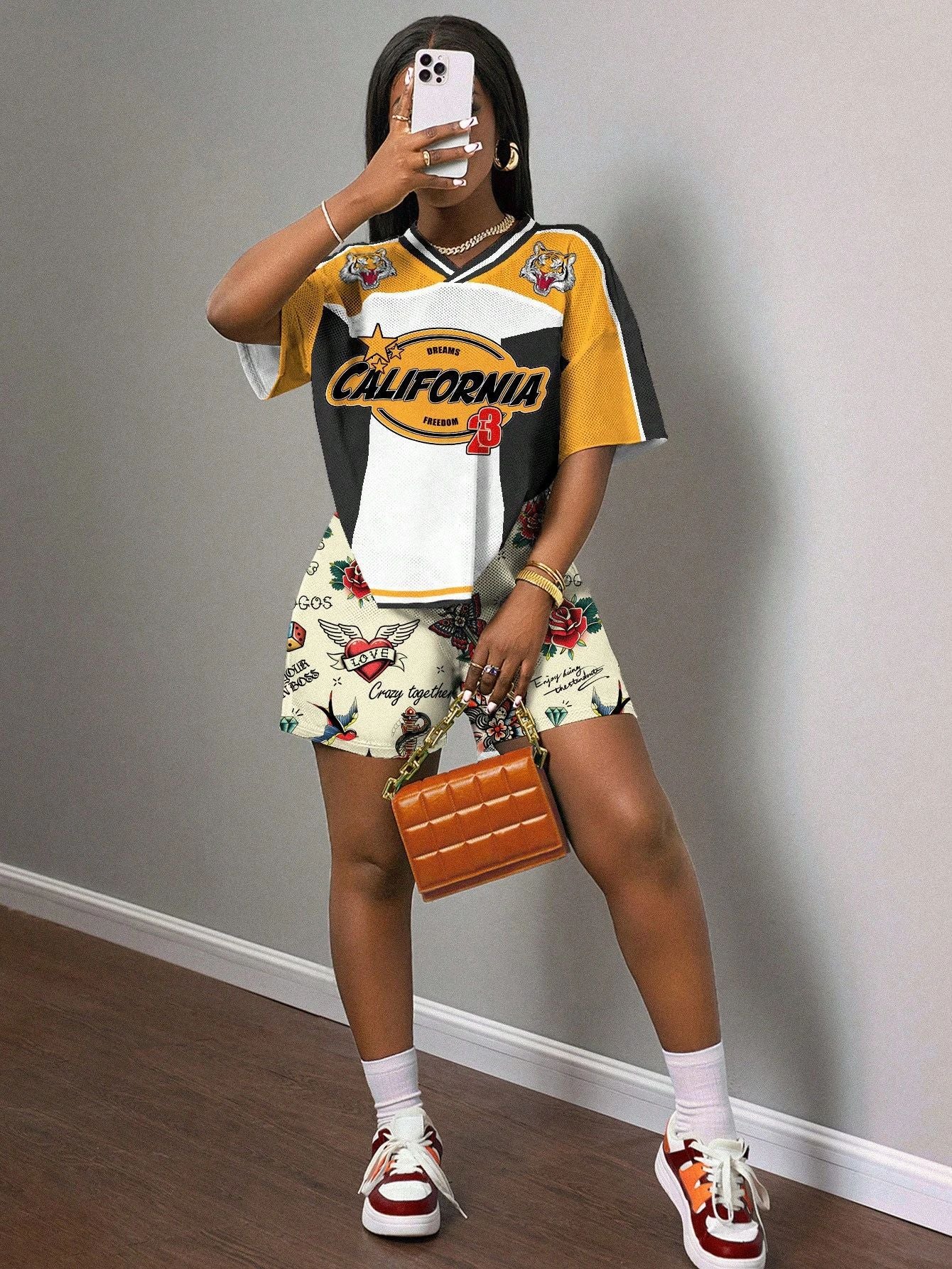 Women Letter print Casual shorts Rugby basketball women Two Piece 8