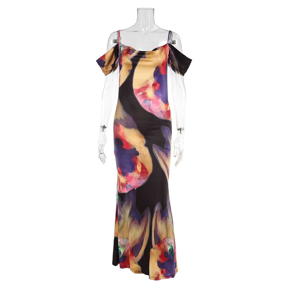 Summer Strap Off Shoulder Holidays Printed Slim Long Dress 8