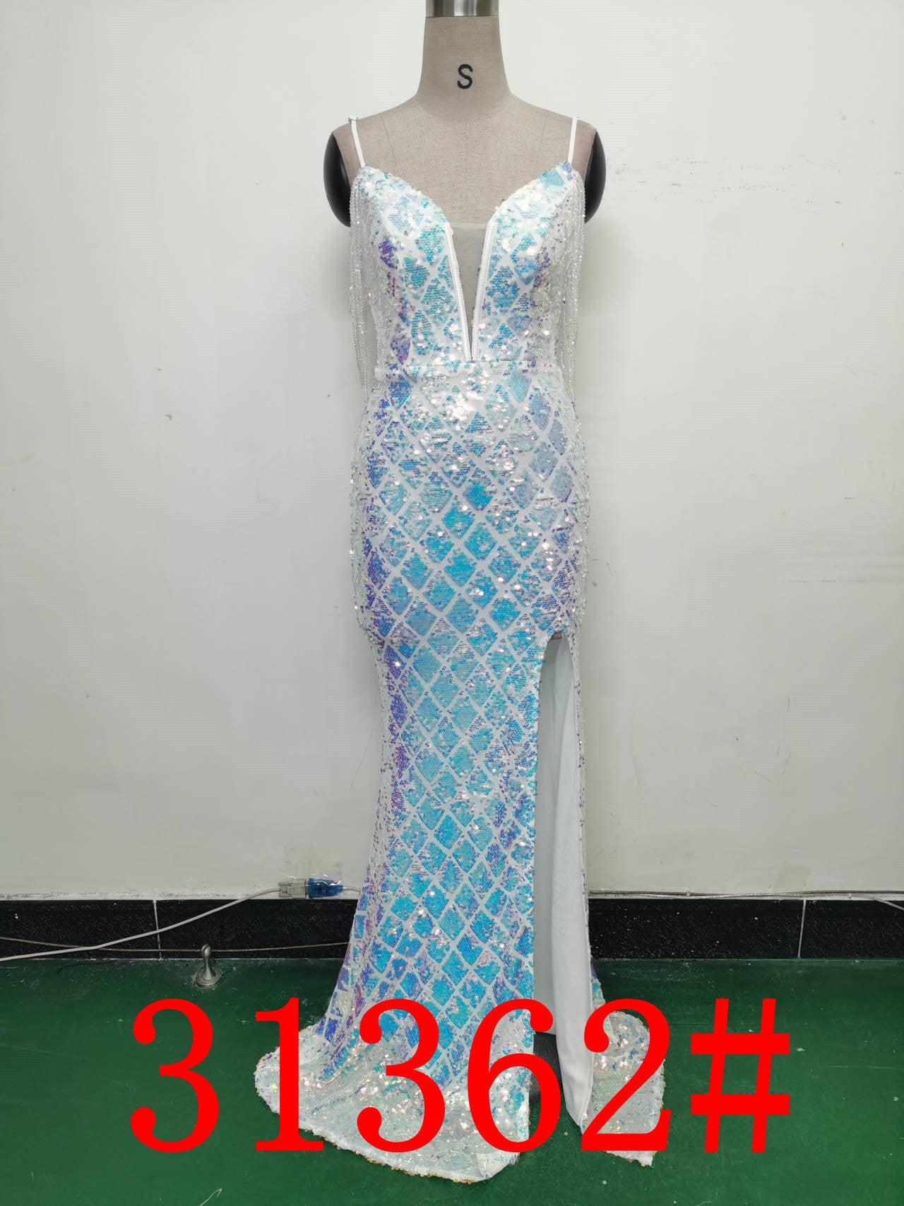 Women Herringbone Lace-Up Symphony Beaded Evening Dress 22