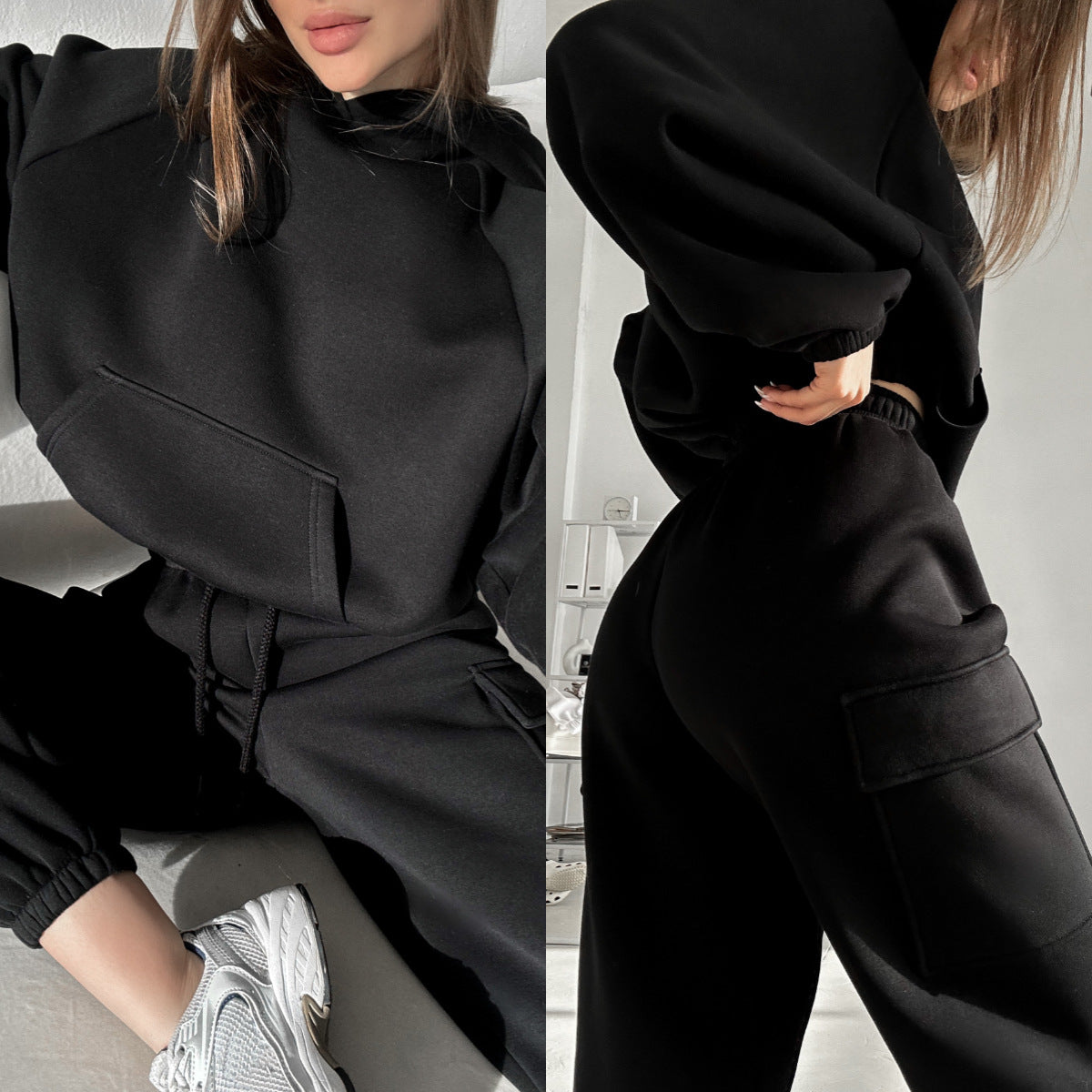 Autumn and Winter Women Sports Casual Hoodies and Pant Two Piece Set 7