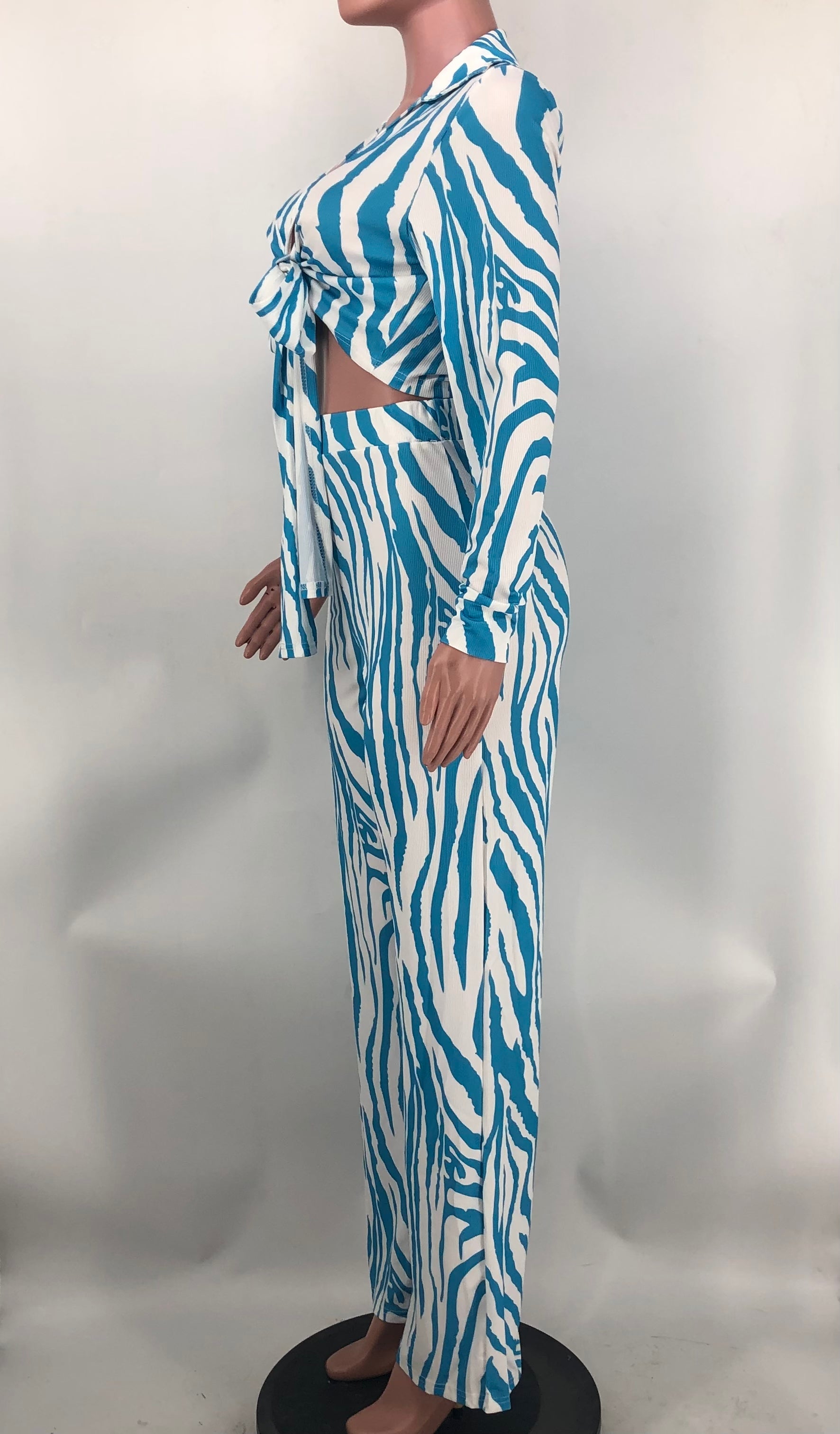 Spring Fall Pant Set Ribbed Print Crop Set 13