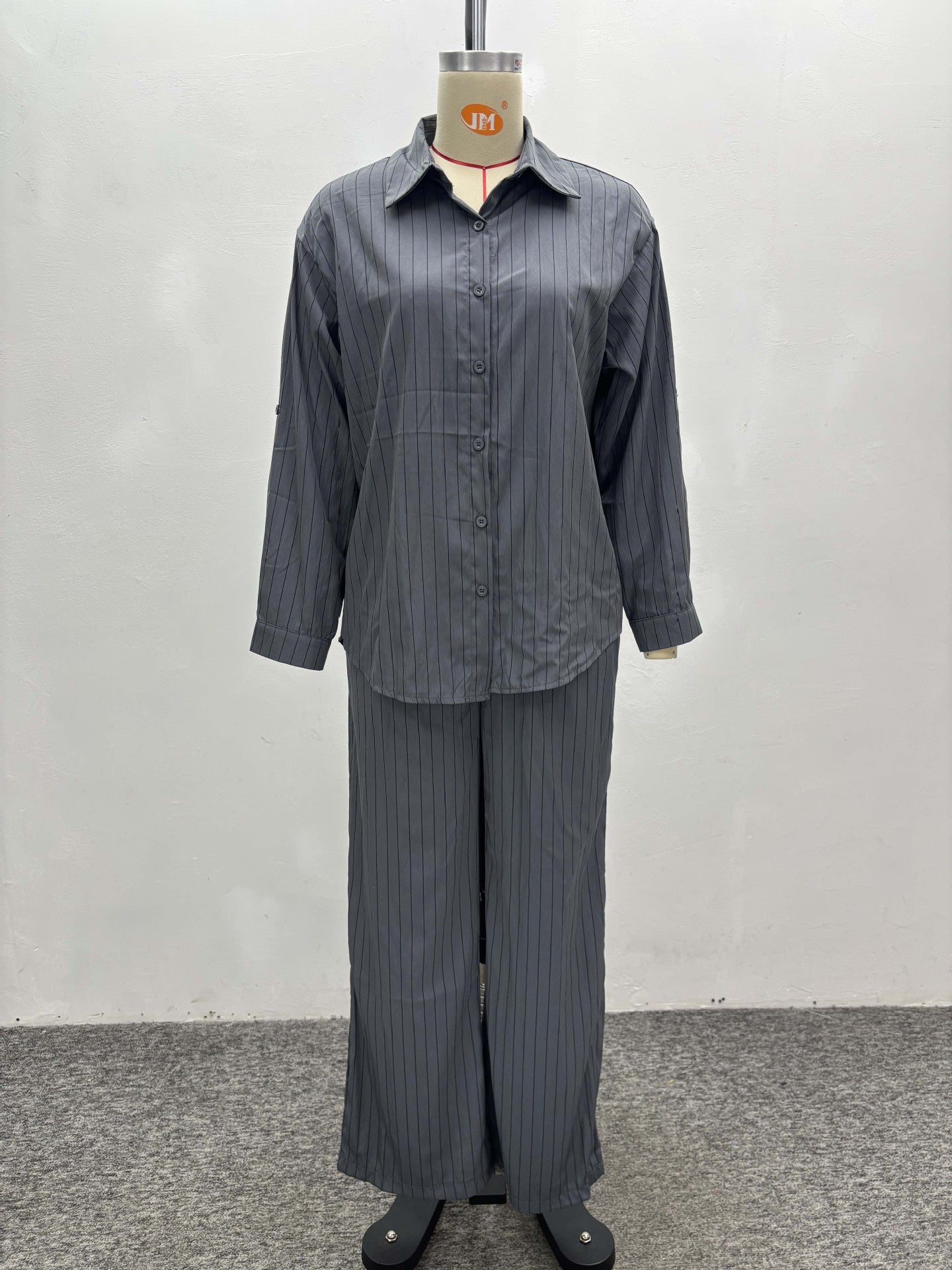 Africa Casual Women's Long Sleeve Striped Shirt High Waist Pants Trendy Fashion Two-Piece Set 8