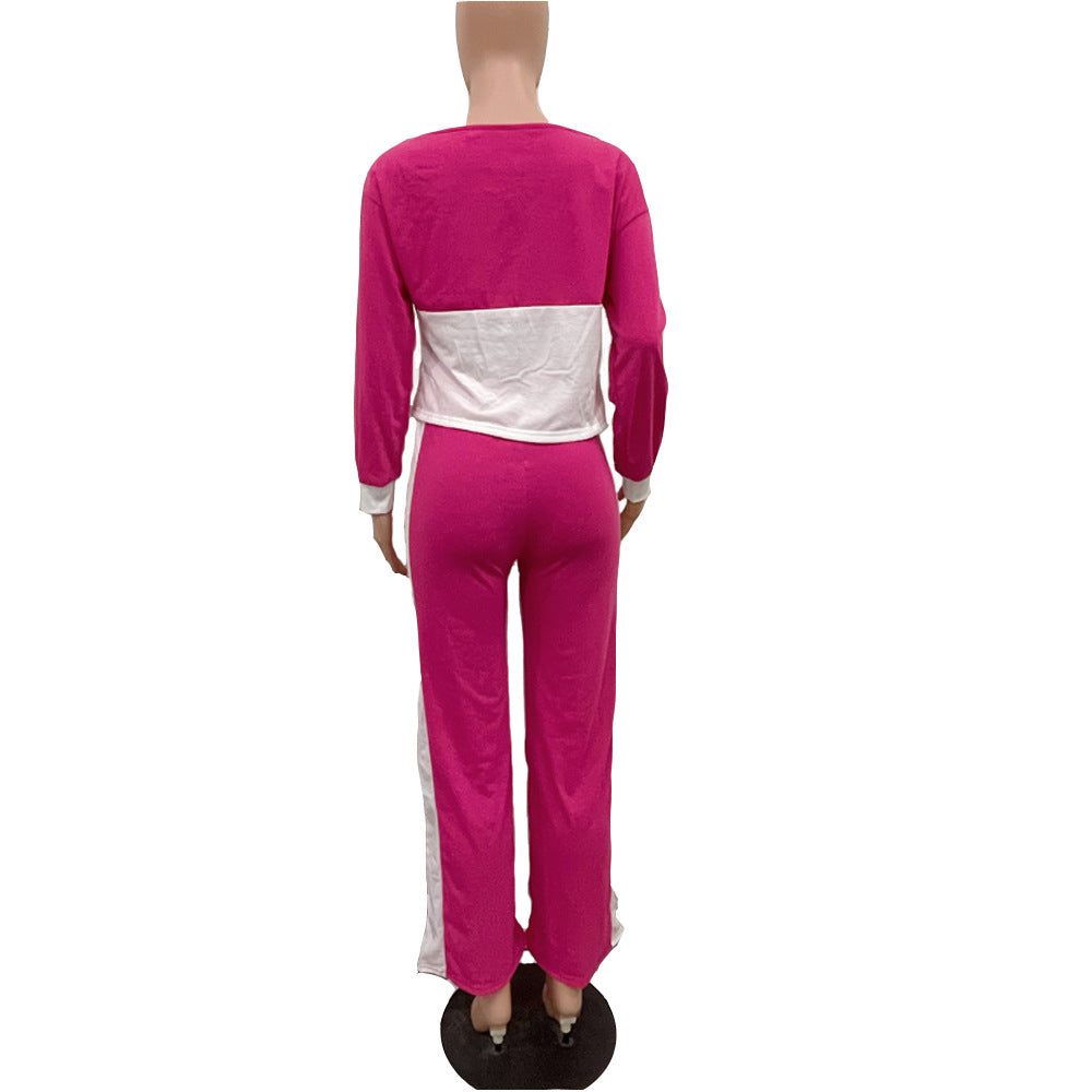 Women's Contrast Color Patchwork Casual Two Piece Pants Set 13