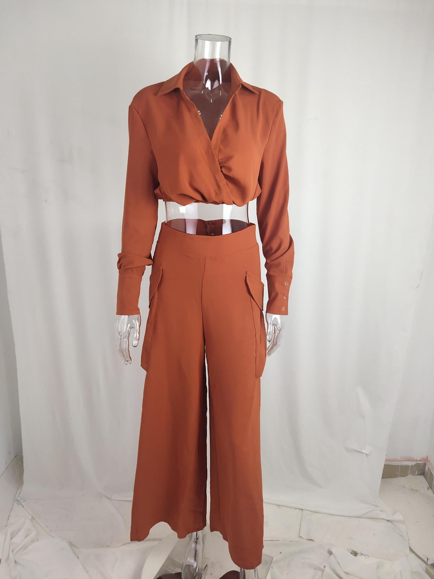 Fall Winter Women's Solid Chic Career Loose Pocket Fashion Casual Suit 14