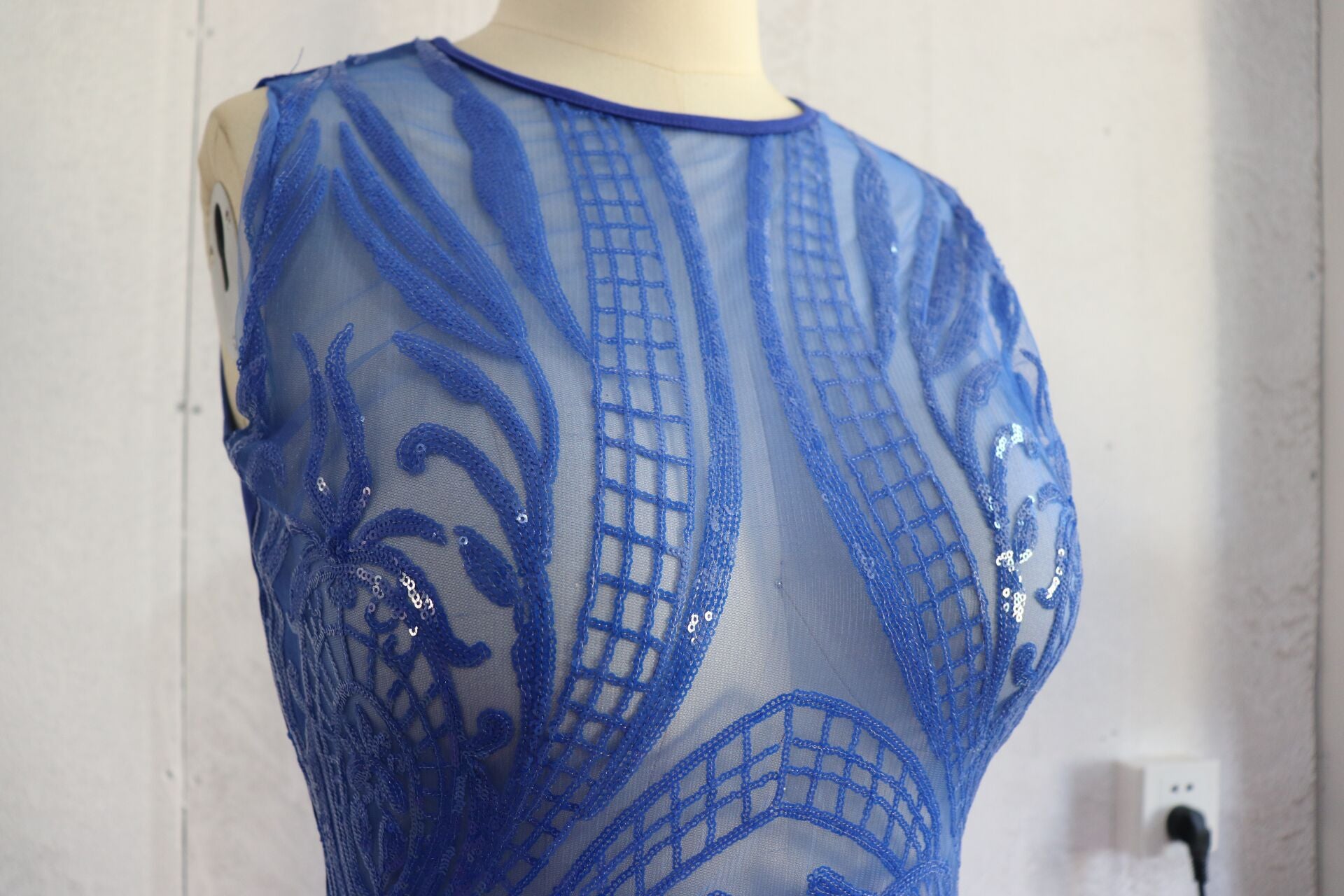 Women's Beaded Embroidery Round Neck Sleeveless See Through Sexy Nightclub Dress 10