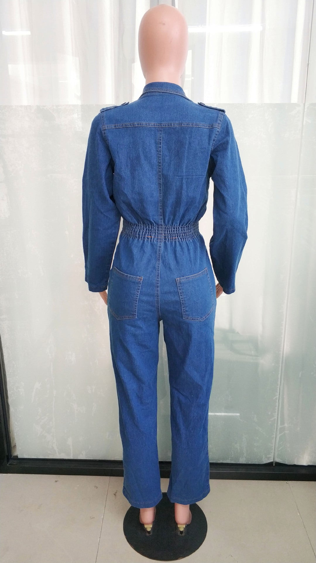 Women Turndown Collar Denim Jumpsuit 10
