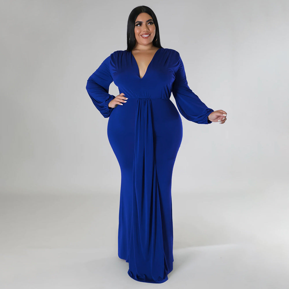 Fall Fashion Plus Size Women's Sexy Nightclub Dress Irregular V-Neck Dress 15