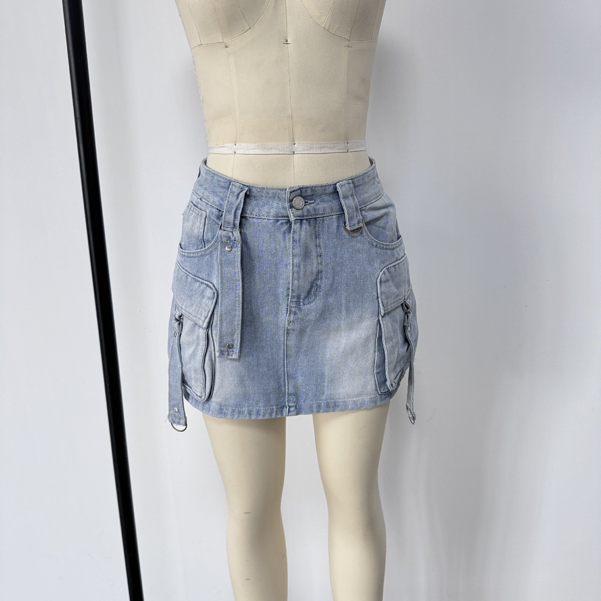 Women Summer Cargo Denim Skirt 12