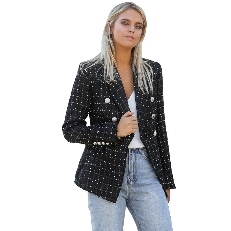 Women Autumn and Winter Turndown Collar Double-Breasted Blazer 7