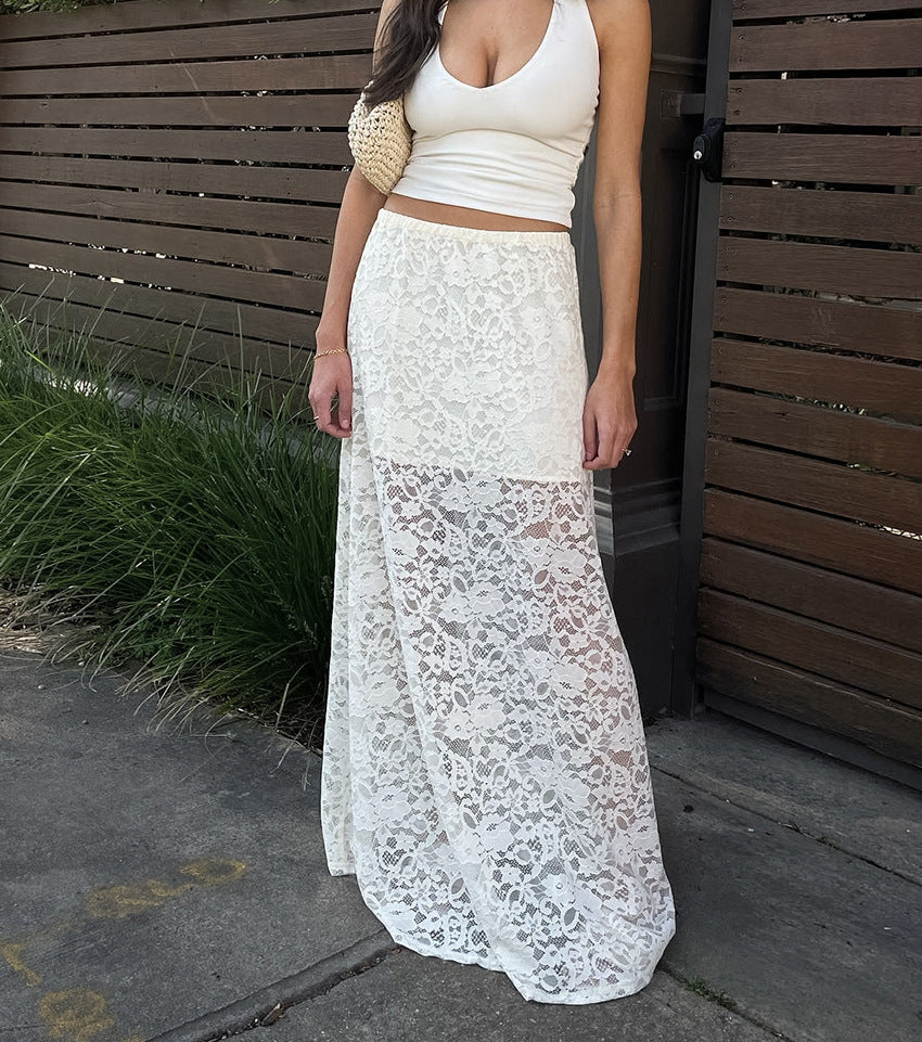 Spring Jacquard Lace Cut-Out Fashion Sexy Long Skirt