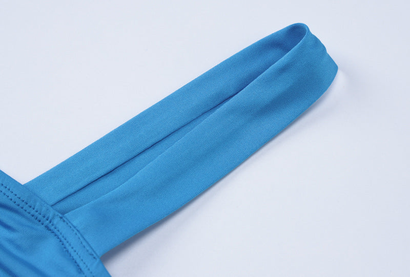 Women's Spring Sexy Strap Croo Top Slim Pleated Slit Skirt Two Piece Set 22