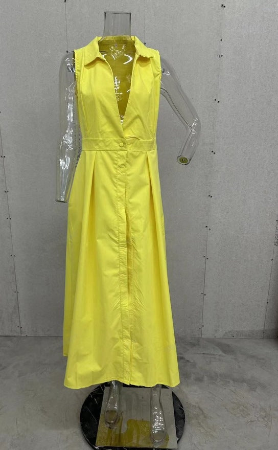 Women Summer V-Neck Sleeveless Belted Elegant Dress 11