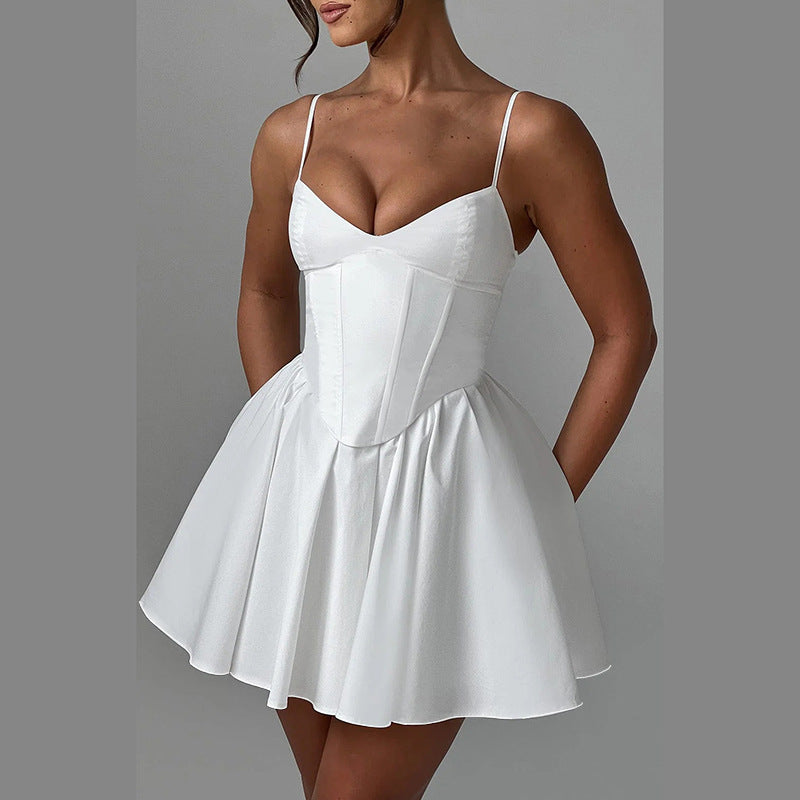 Women Sexy Summer Slim Waist Strap A-Line Mini Dress 5