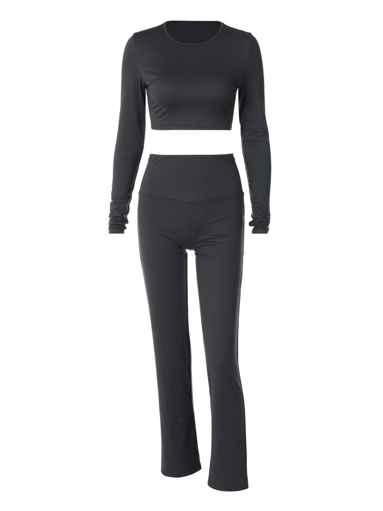 Women Casual Round Neck Long Sleeve Top and Pants Two-piece Set 6