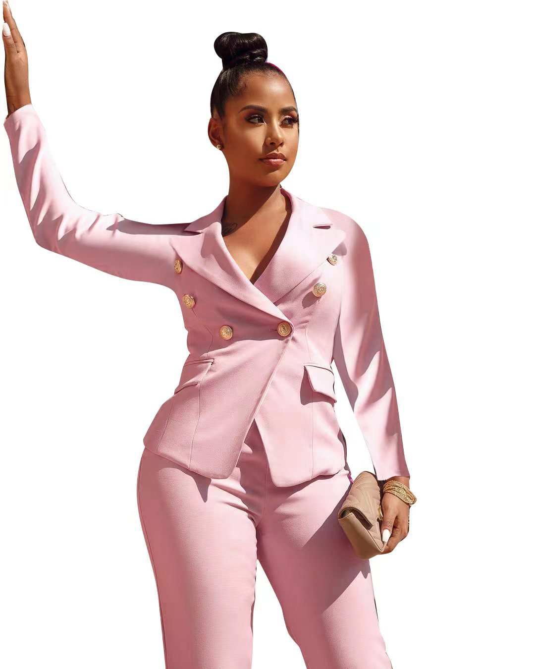 Women Fall/Winter Turndown Collar Blazer + Pants Two-Piece Set 17