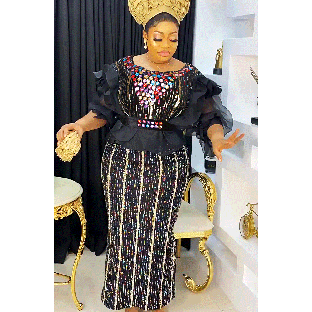 Beaded African Women's Party Evening Dress With Belt