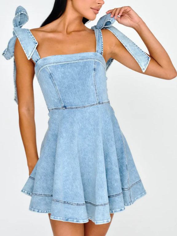 Spring Summer Chic Fashion Strap Denim Women's Dress 7